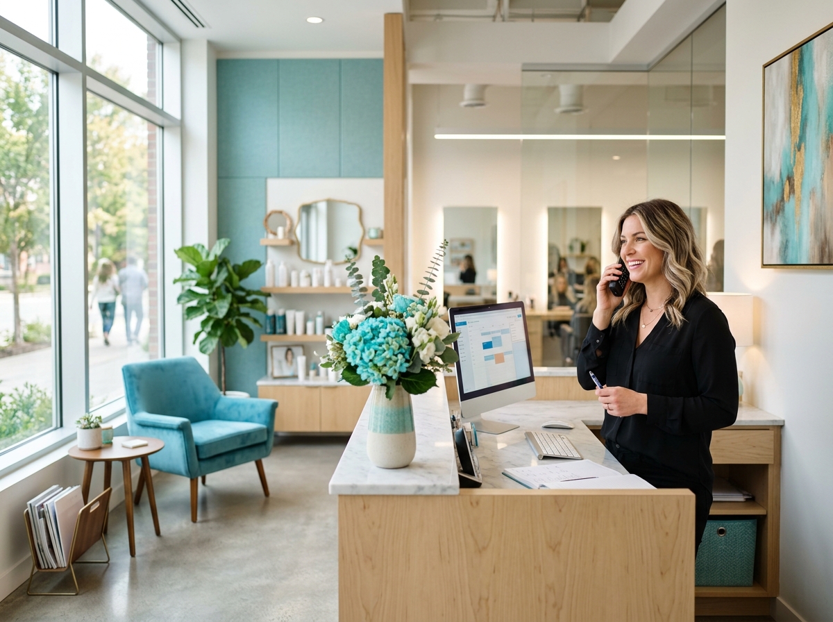 Salon receptionist on a call