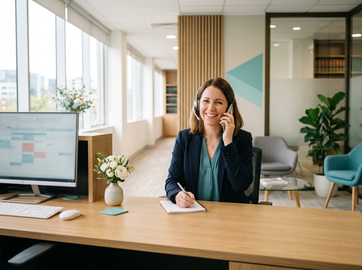 Law office receptionist on a call